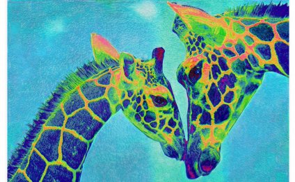 Blue giraffes, by jashumbert